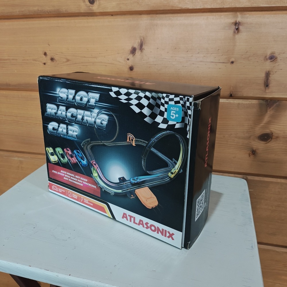 Slot Car Race Track Sets Race Tracks Kids Ages 4-8 w/ 4 Race Cars Atlasonix I2